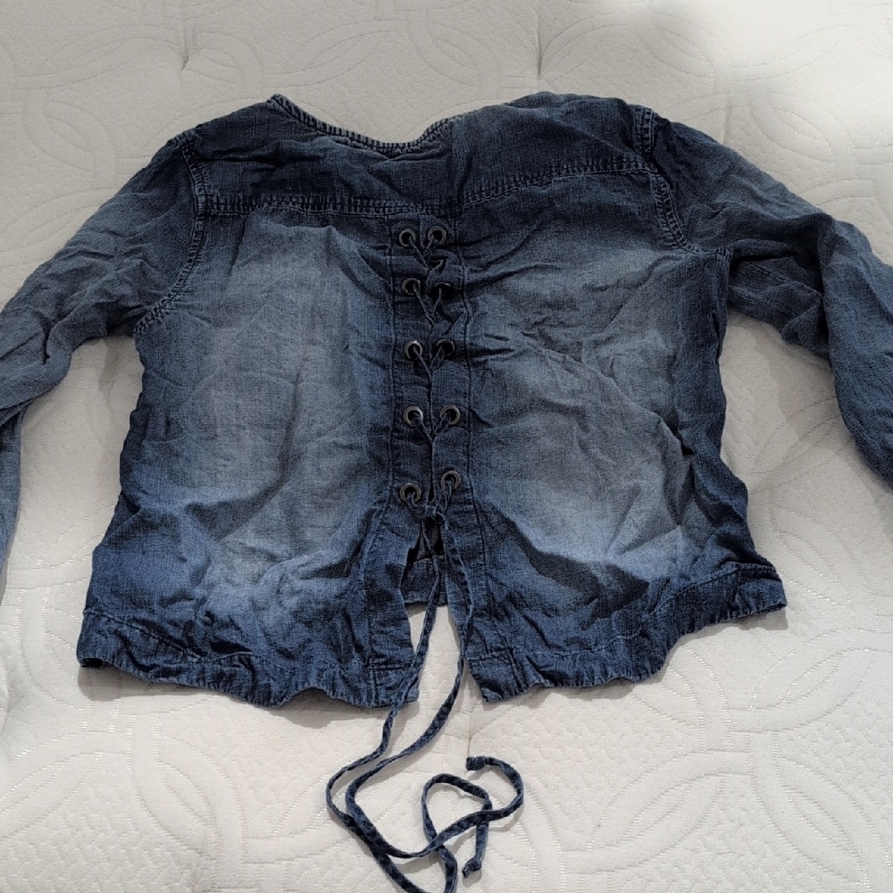Cloth & Stone Women's Blue Lace Up Denim Top Size Small